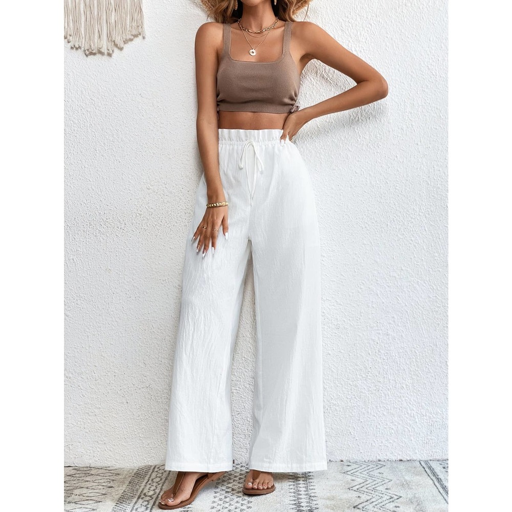 Paperbag Waist Wide Leg Pants white